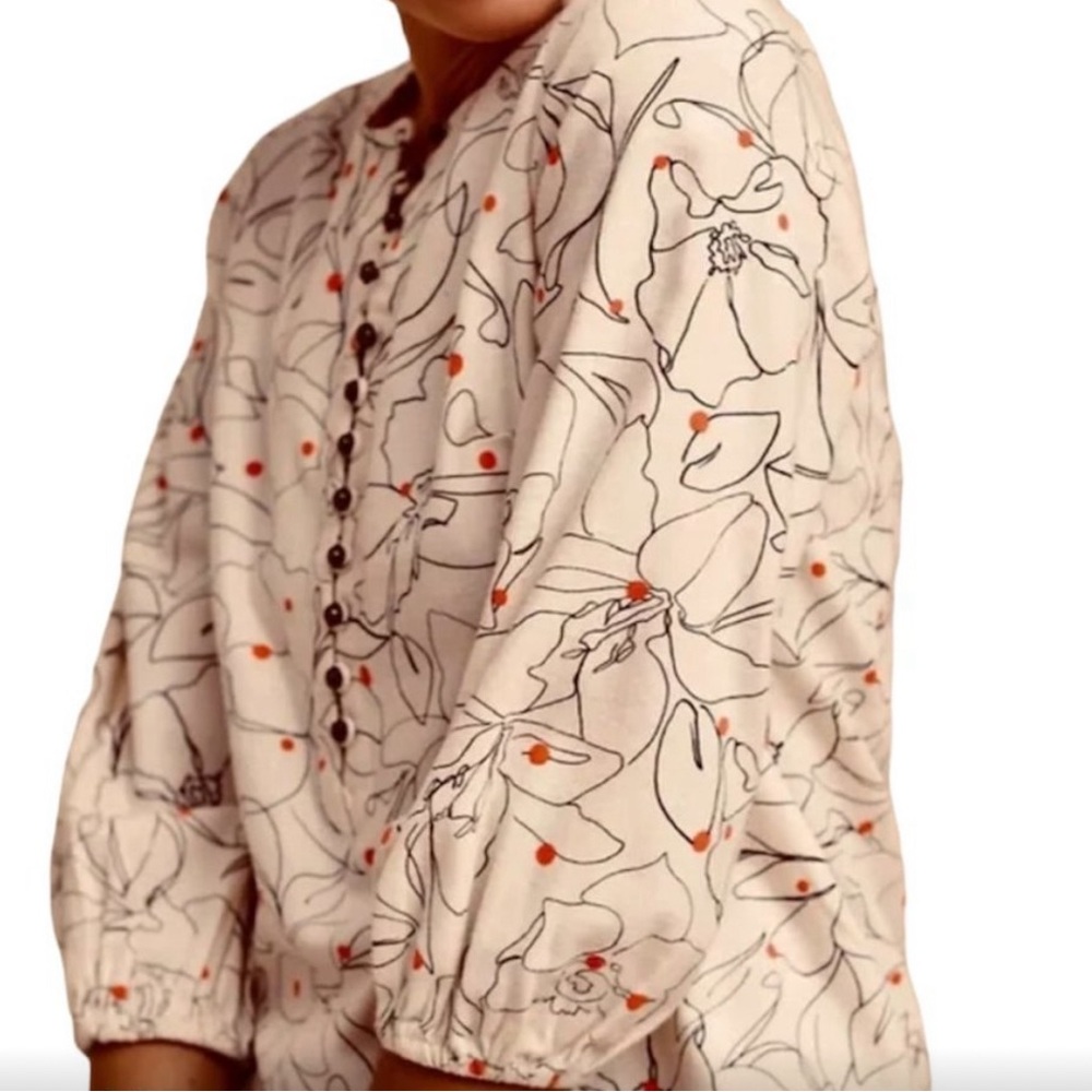 Anthro Maeve Cream Black Pink Floral Bethesda Flannel Button up Blouse Top Med